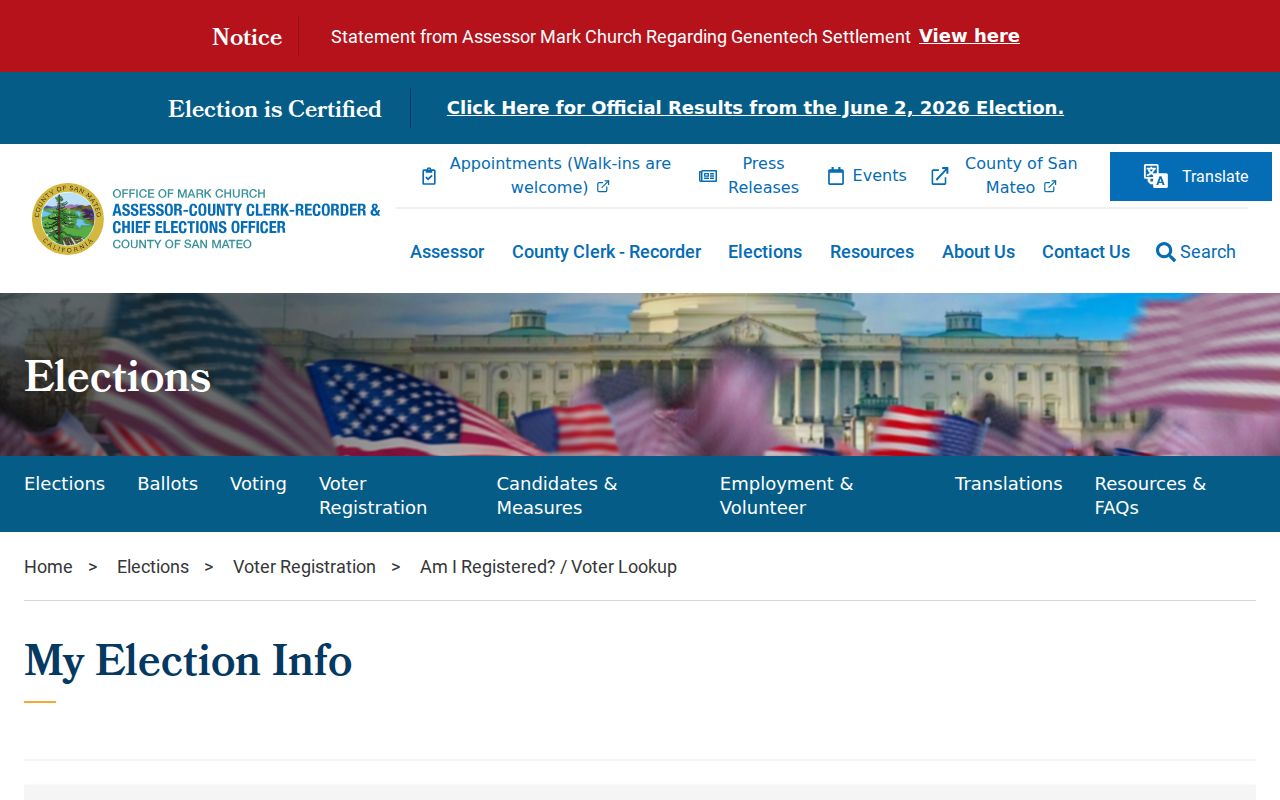 Redwood City people search reference showing San Mateo County voter lookup fields