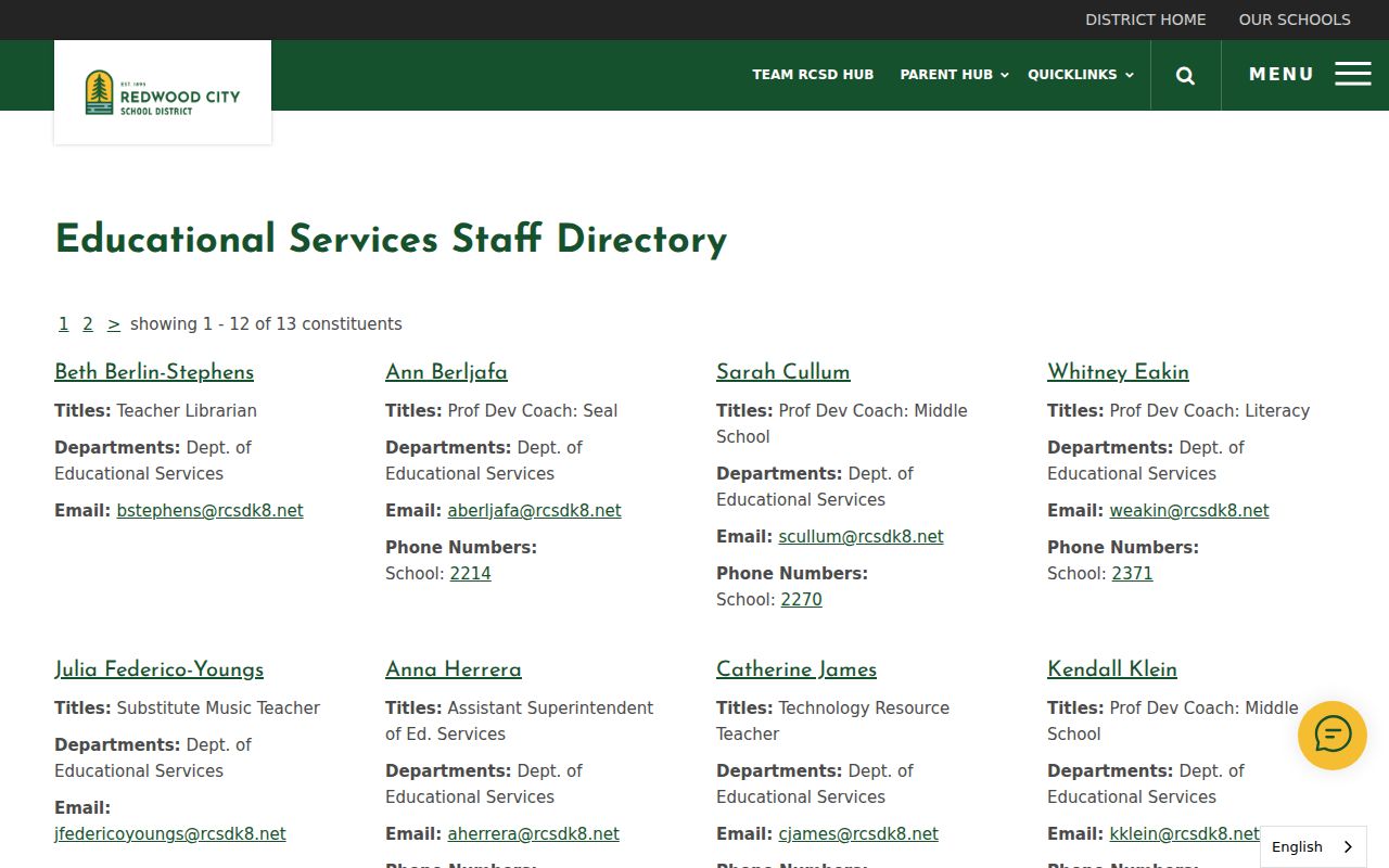 Redwood City people directories school district staff listing