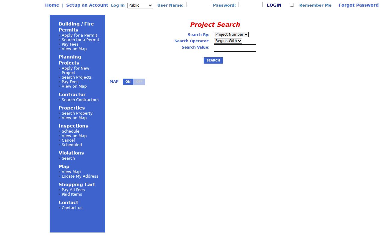 Redwood City public records project search in the eTRAKiT portal