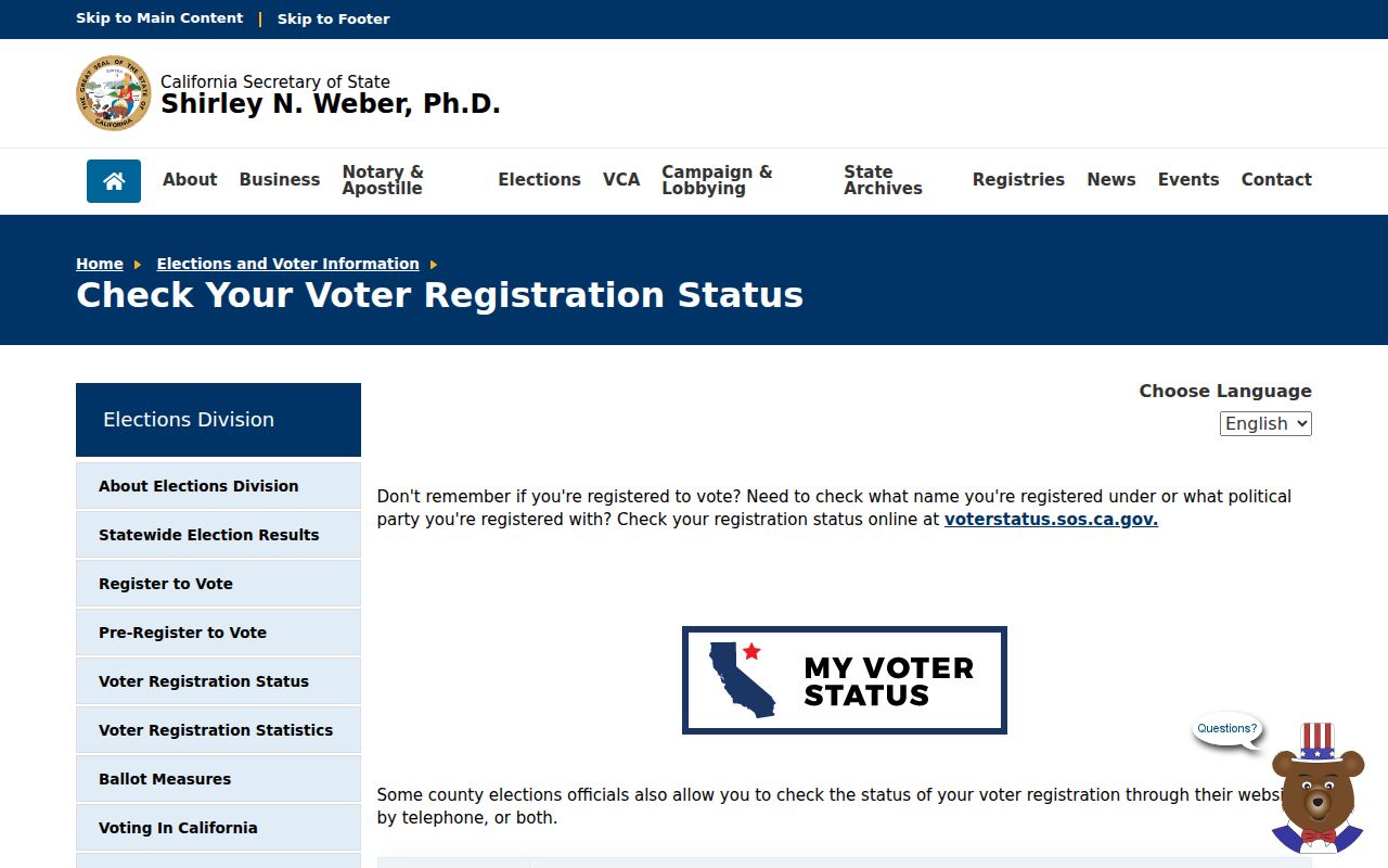 California voter registration status lookup for Redwood City residents